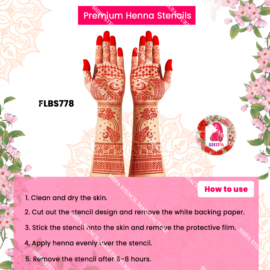 FLBS 778 Celestial Floral Symphony double hand Henna Stencil